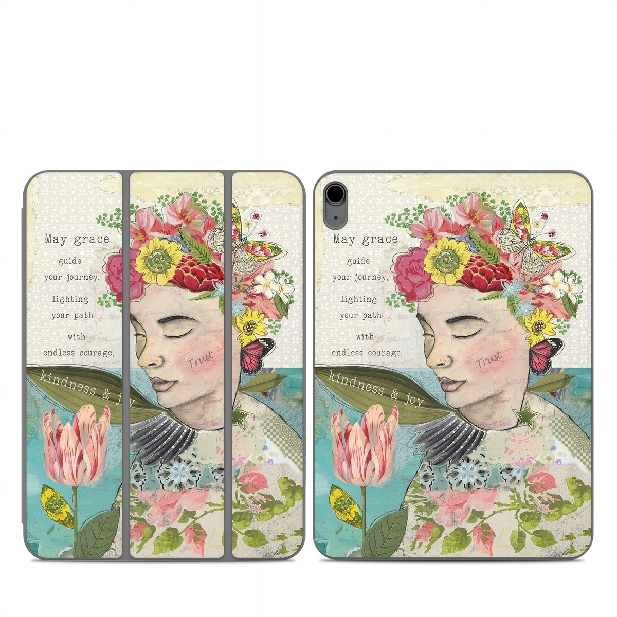 Smart Folio for iPad Series Skin design of Flower, Plant, Botany, Petal, Textile, Creative arts, Pink, Art, Painting, Poster, with blue, green, yellow, red, pink, white colors