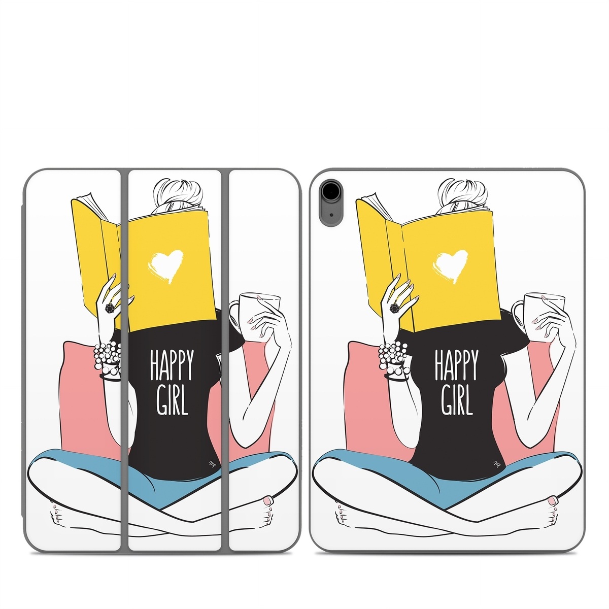 Smart Folio for iPad Series Skin design of White, Sleeve, Gesture, Cartoon, Comfort, Elbow, Font, Graphics, Knee, Art, with white, black, blue, pink, yellow colors