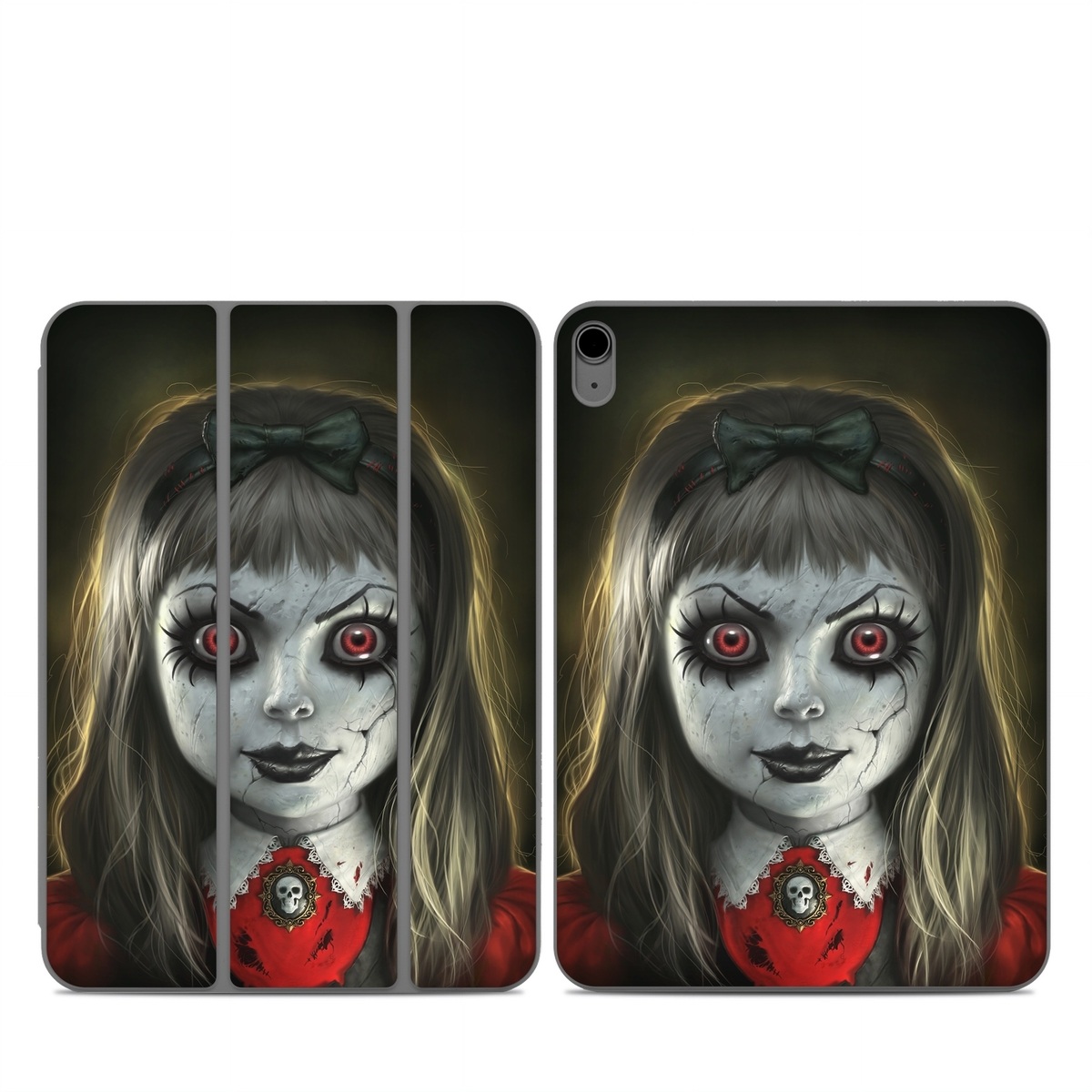 Smart Folio for iPad Series Skin design of Fiction, Illustration, Fictional character, Ghost, Darkness, Vampire, Goth subculture, Zombie, Art, Skull, with white, red, black, yellow colors