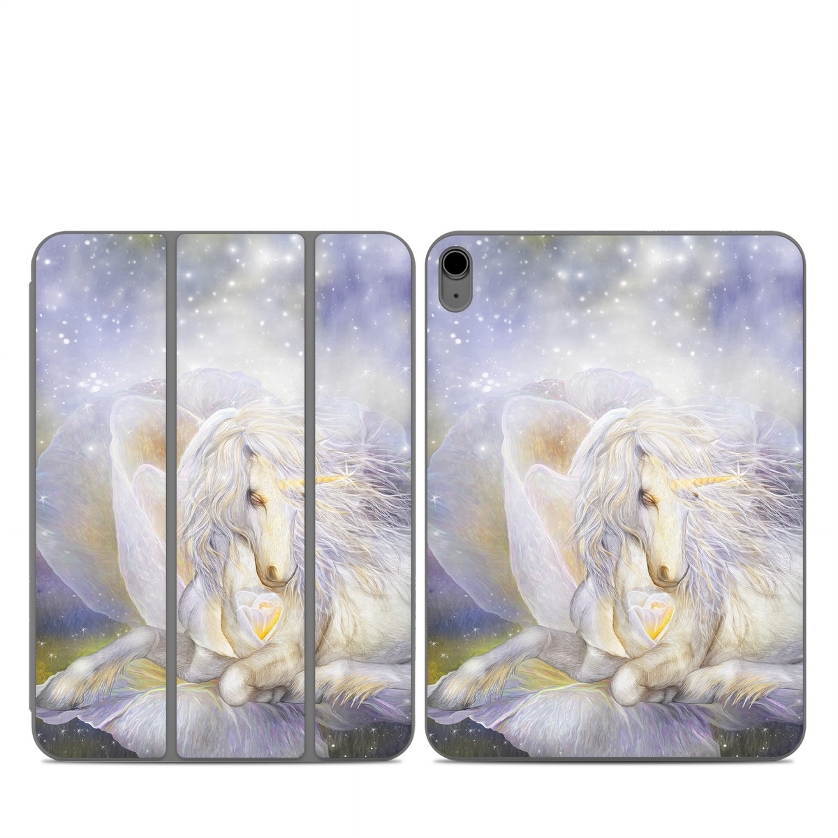 Smart Folio for iPad Series Skin design of Fictional character, Mythical creature, Unicorn, Sky, Mythology, Supernatural creature, Illustration, with gray, black, green, pink, blue colors