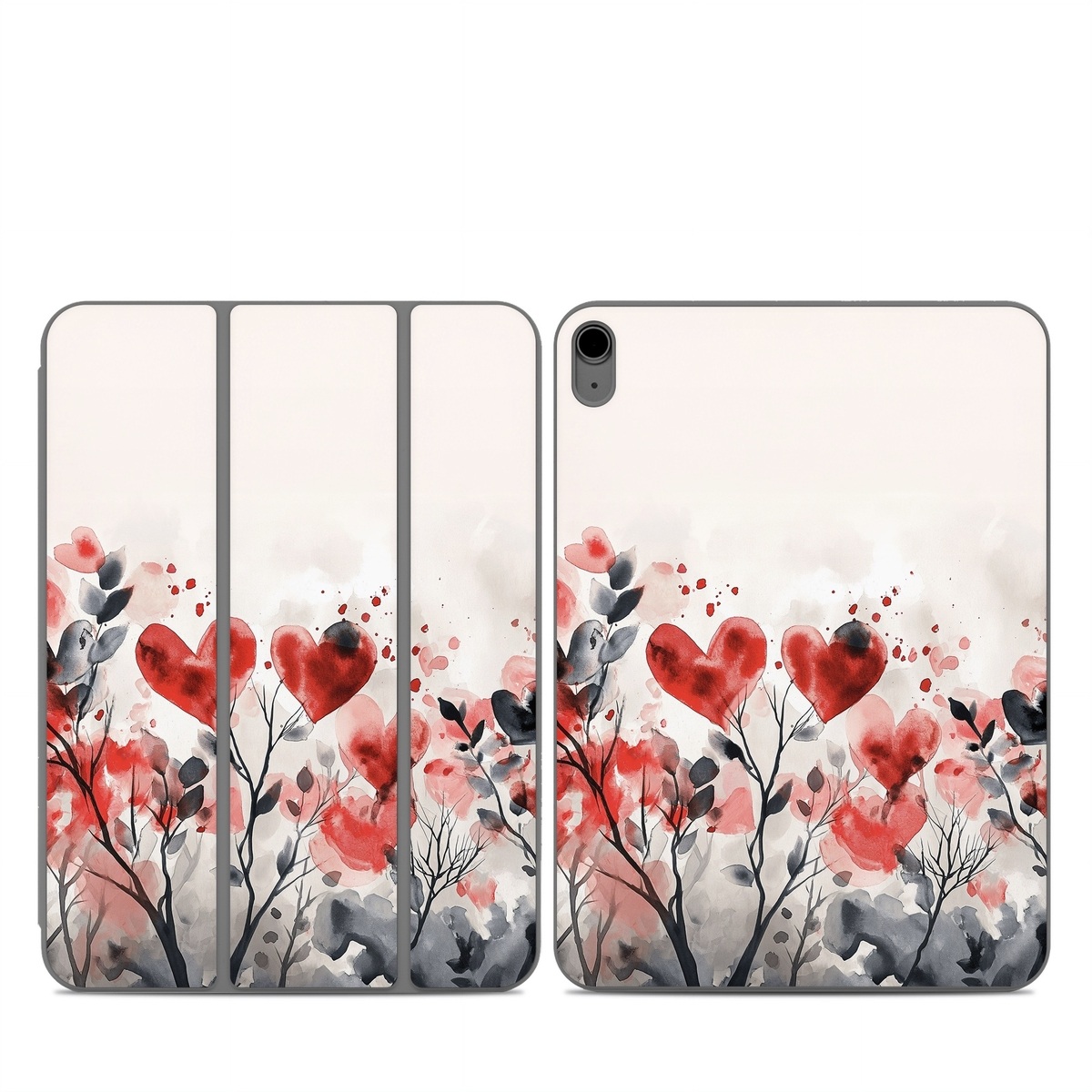 Smart Folio for iPad Series Skin design of Flower, Plant, Petal, Sky, Natural landscape, Twig, Tree, Art, Painting, Flowering plant, with white, black, gray, red, pink colors