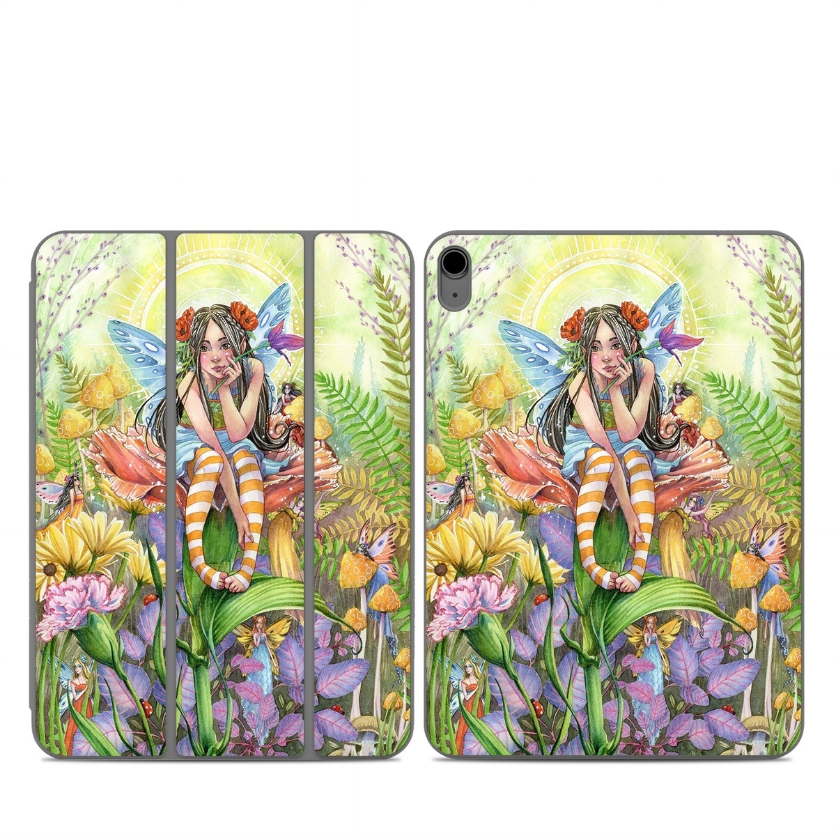 Smart Folio for iPad Series Skin design of Fictional character, Illustration, Art, Plant, Painting, Wildflower, Mythical creature, with gray, green, black, yellow, red colors