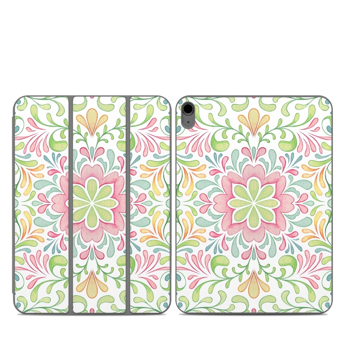 Smart Folio for iPad Series Skin design of Pattern, Pink, Visual arts, Design, Textile, Wrapping paper, Symmetry, Floral design, Motif, with gray, white, pink, green colors