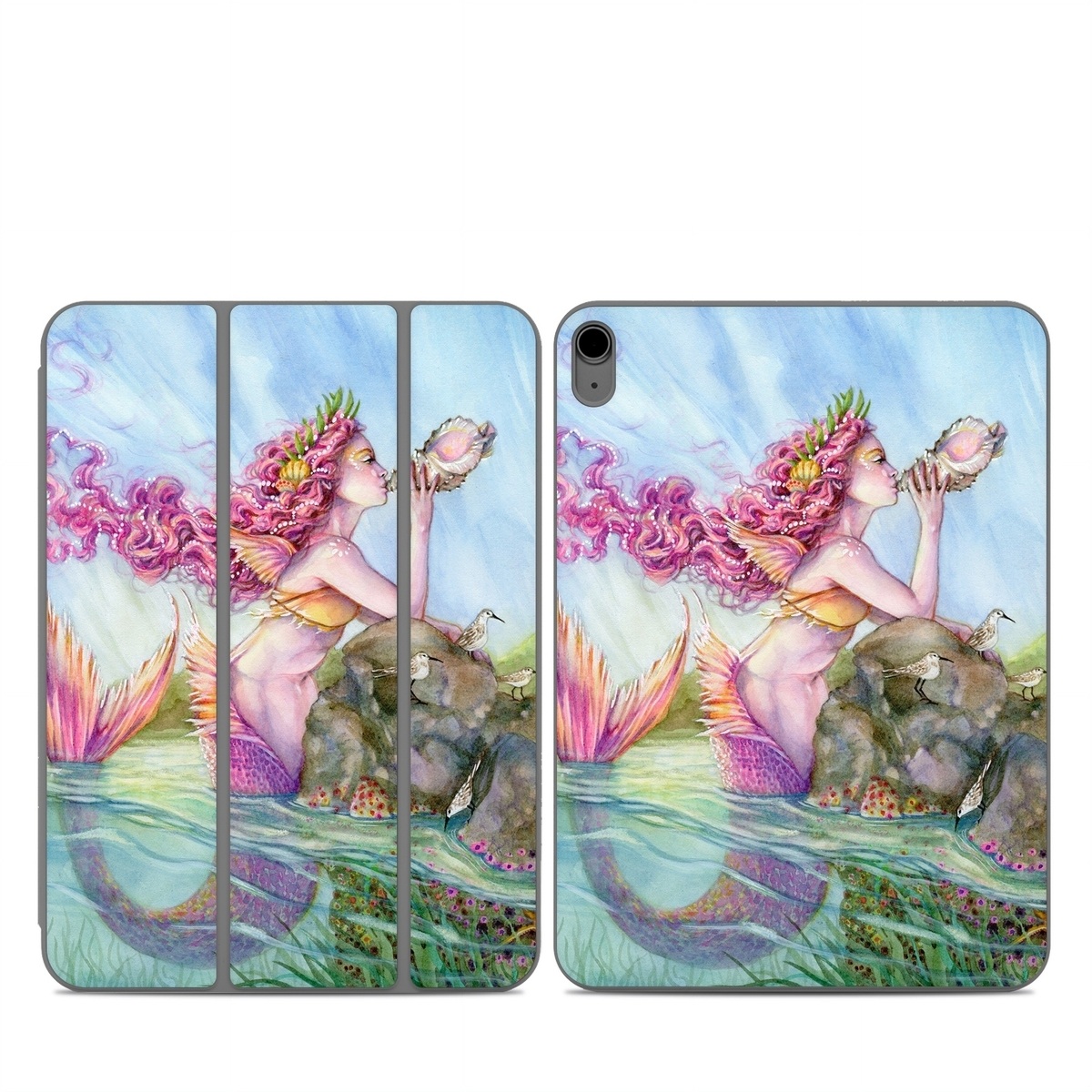 Smart Folio for iPad Series Skin design of Cg artwork, Mythology, Illustration, Fictional character, Watercolor paint, Art, Painting, Plant, Mythical creature, with blue, pink, purple, green, gray colors