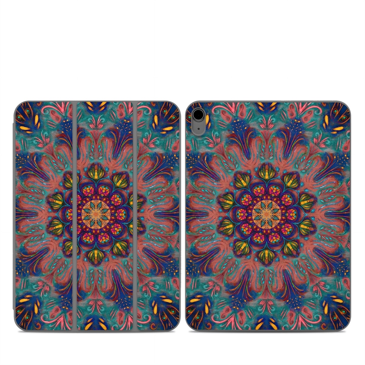 Smart Folio for iPad Series Skin design of Psychedelic art, Pattern, Art, Textile, Symmetry, Visual arts, Design, Fractal art, Kaleidoscope, Tapestry, with blue, yellow, red, green, pink, green colors