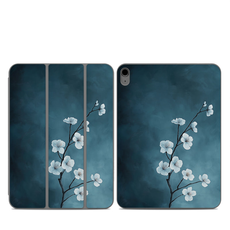 Smart Folio for iPad Series Skin design of Flower, Nature, Petal, Branch, Twig, Sky, Flowering plant, Cloud, Blossom, Tree, with black, blue, white, gray colors