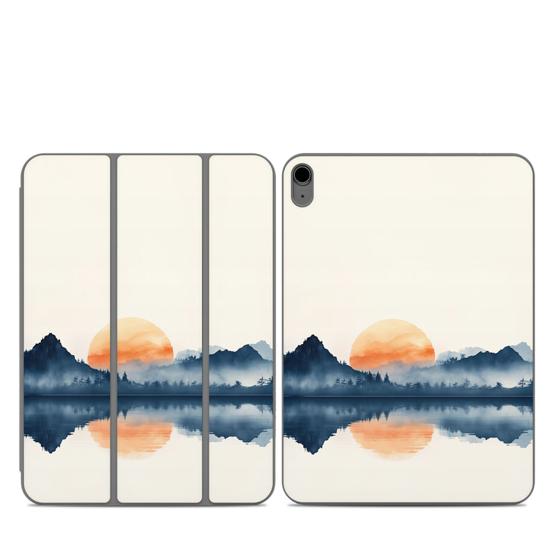 Smart Folio for iPad Series Skin design of Water, Water resources, Sky, Mountain, Natural landscape, Lake, Atmospheric phenomenon, Landscape, Horizon, Afterglow, with black, blue, white, gray, yellow, orange, red colors