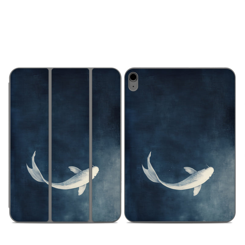 Smart Folio for iPad Series Skin design of Water, Liquid, Art, Wing, Beak, Feather, Seabird, Electric blue, Fish, Tail, with black, blue, white, gray colors