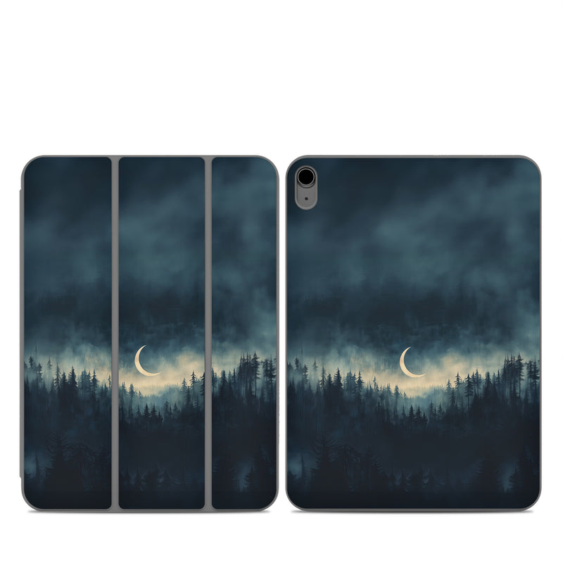 Smart Folio for iPad Series Skin design of Cloud, Sky, Atmosphere, Moon, Ecoregion, Crescent, Natural landscape, Tree, Plant, Dusk, with black, blue, white, gray colors