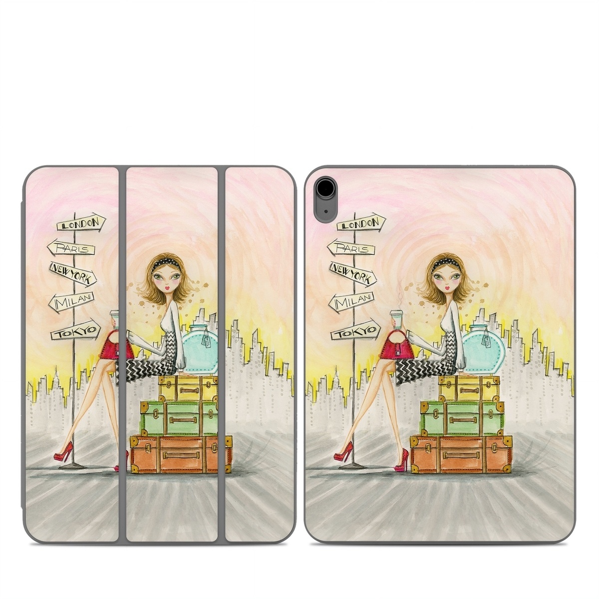 Smart Folio for iPad Series Skin design of Cartoon, Illustration, Art, Watercolor paint, with gray, pink, green, red, black colors