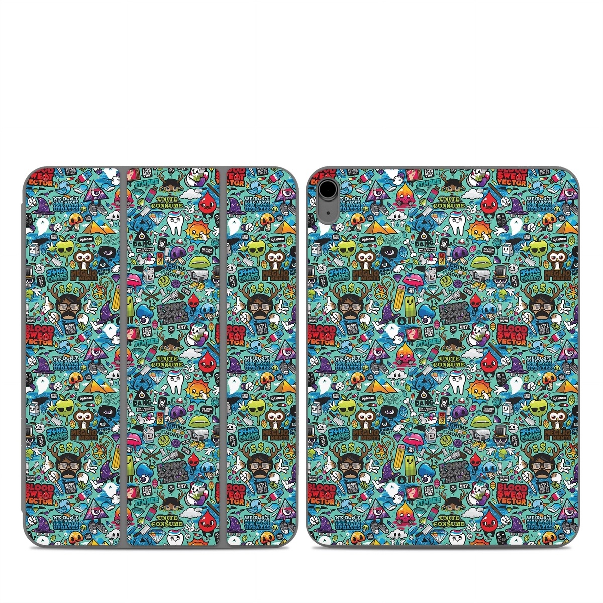Smart Folio for iPad Series Skin design of Cartoon, Art, Pattern, Design, Illustration, Visual arts, Doodle, Psychedelic art, with black, blue, gray, red, green colors