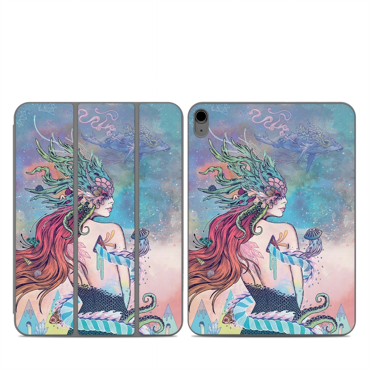 Smart Folio for iPad Series Skin design of Illustration, Fictional character, Art, Cg artwork, Fiction, Mythology, Painting, Mermaid, with blue, purple, green, red, yellow, pink colors