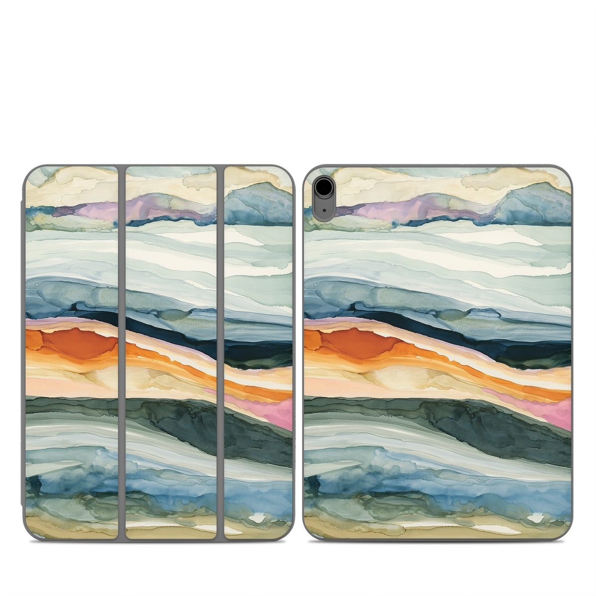 Smart Folio for iPad Series Skin design of Watercolor paint, Painting, Sky, Wave, Geology, Landscape, Pattern, Acrylic paint, Cloud, Paint, with blue, purple, orange, yellow, red, green, brown colors