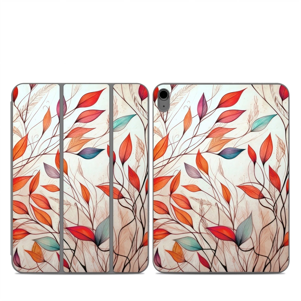 Smart Folio for iPad Series Skin design of Plant, Vertebrate, Art paint, Nature, Botany, Leaf, Branch, Twig, Textile, Orange, with yellow, orange, red, white, brown, blue colors