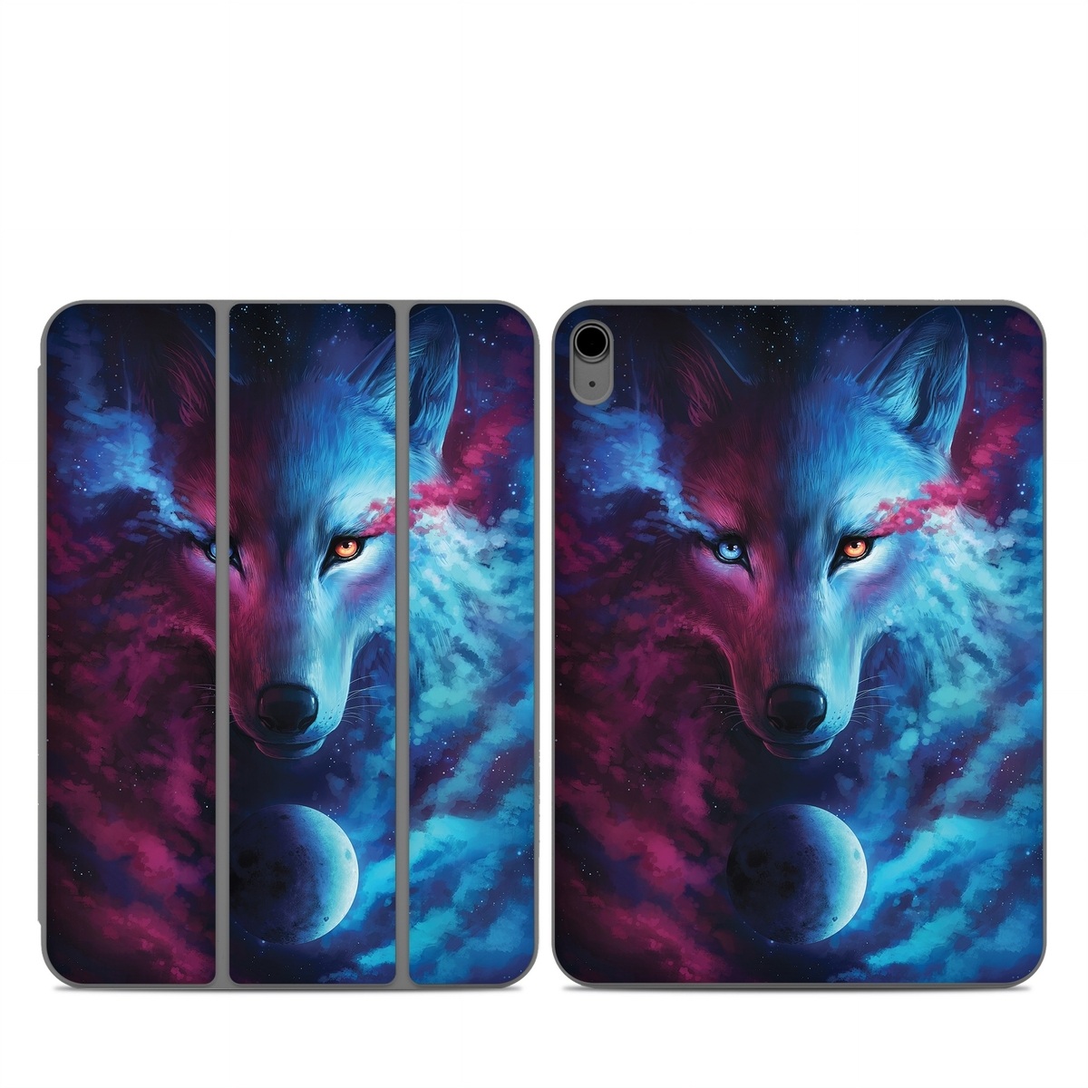 Smart Folio for iPad Series Skin design of Dog, Carnivore, Organism, Iris, Painting, Art, Whiskers, Cg artwork, Electric blue, Space, with black, blue, purple, red colors