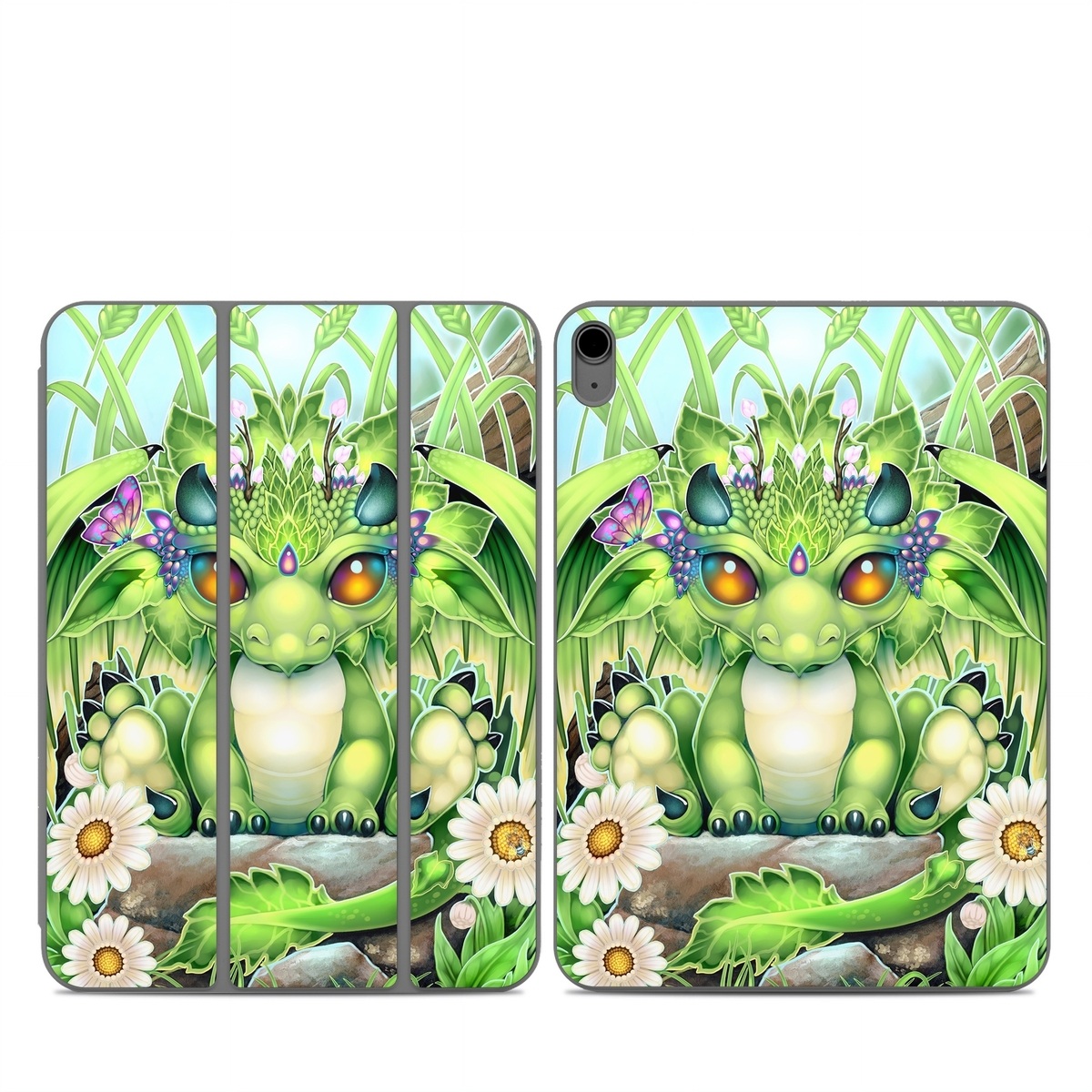 Smart Folio for iPad Series Skin design of Plant, Green, Leaf, Natural environment, Flower, Terrestrial plant, Grass, Creative arts, People in nature, Art, with green, white, yellow, brown, blue colors