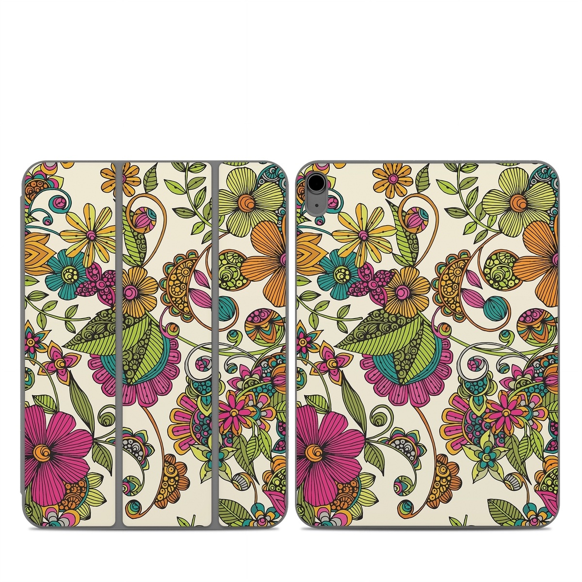 Smart Folio for iPad Series Skin design of Pattern, Floral design, Motif, Design, Visual arts, Botany, Pedicel, Flower, Plant, Textile, with green, pink, orange, blue colors