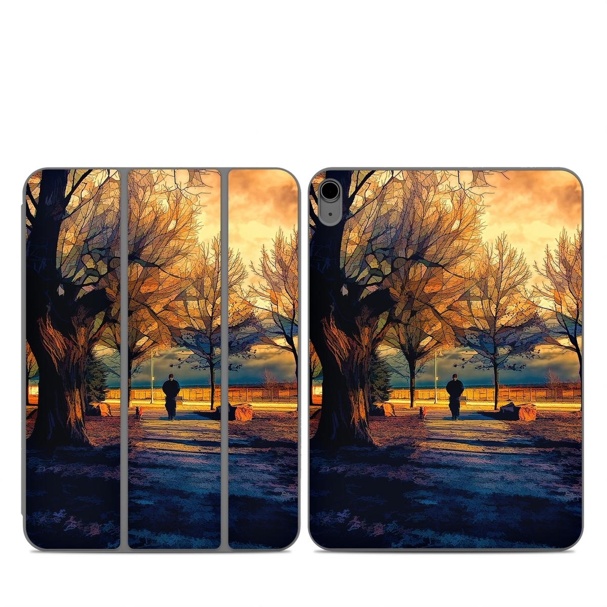 Smart Folio for iPad Series Skin design of Sky, Nature, Natural landscape, Tree, Cloud, Sunset, Evening, Morning, Sunrise, Horizon, with black, brown, yellow, orange, blue colors