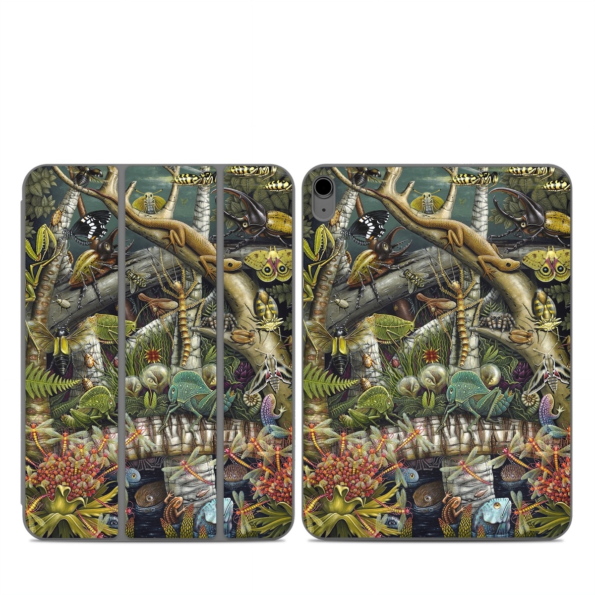 Smart Folio for iPad Series Skin design of Strategy video game, Mythology, Art, Games, Plant, Painting, Adventure game, Jungle, Fictional character, Nepenthes, with green, brown, red, yellow, gray, blue, white colors