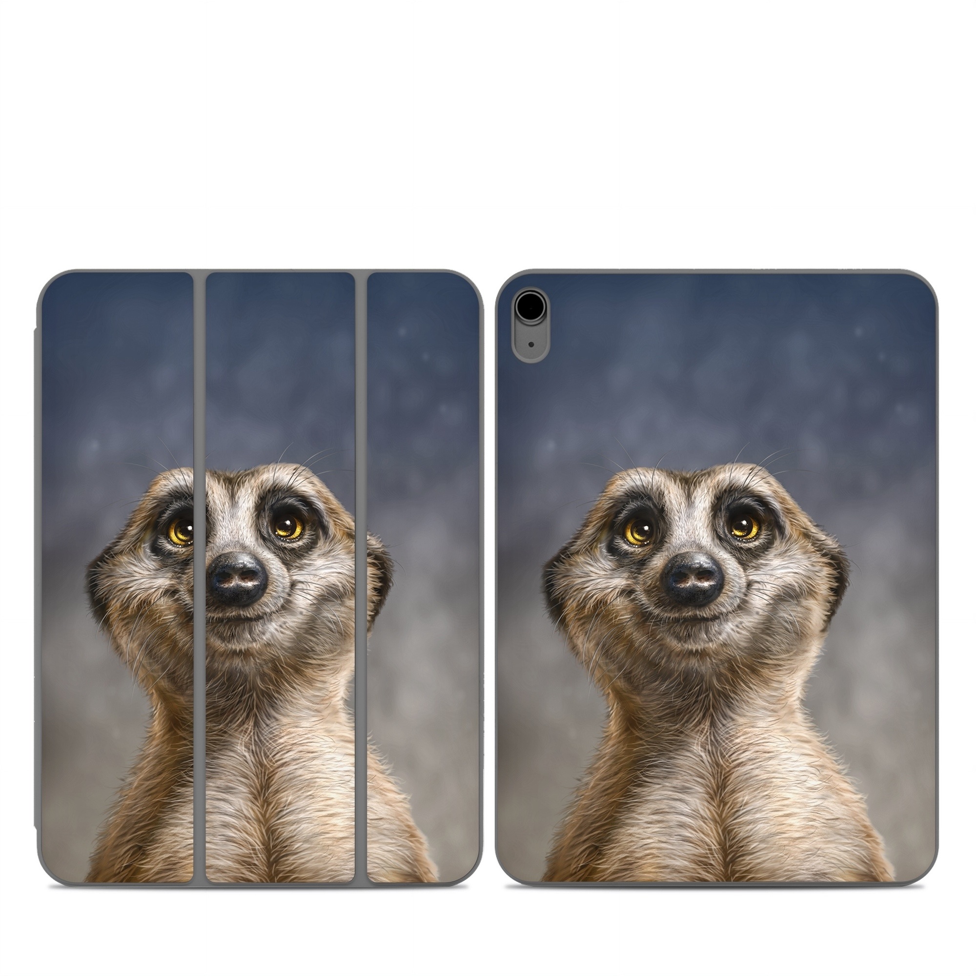 Smart Folio for iPad Series Skin design of Face, Head, Eye, Eyelash, Human body, Carnivore, Iris, Terrestrial animal, Whiskers, Snout, with white, gray, brown, yellow, black, blue colors