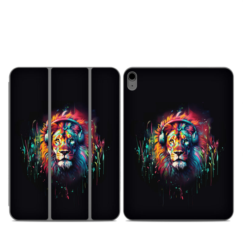 Smart Folio for iPad Series Skin design of Felidae, Siberian tiger, Bengal tiger, Carnivore, Big cats, Tiger, Painting, Art, Font, Paint, with black, red, yellow, orange, green, blue, pink colors