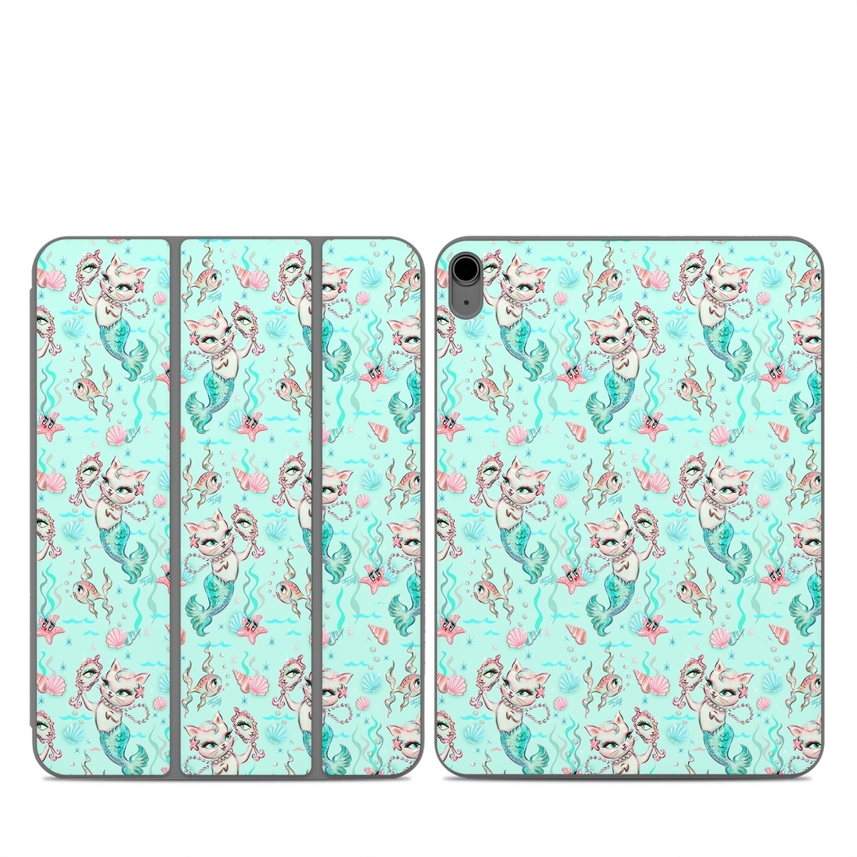 Smart Folio for iPad Series Skin design of Green, Aqua, Pattern, Teal, Turquoise, Pink, Textile, Wrapping paper, Design, with blue, pink, white, green colors
