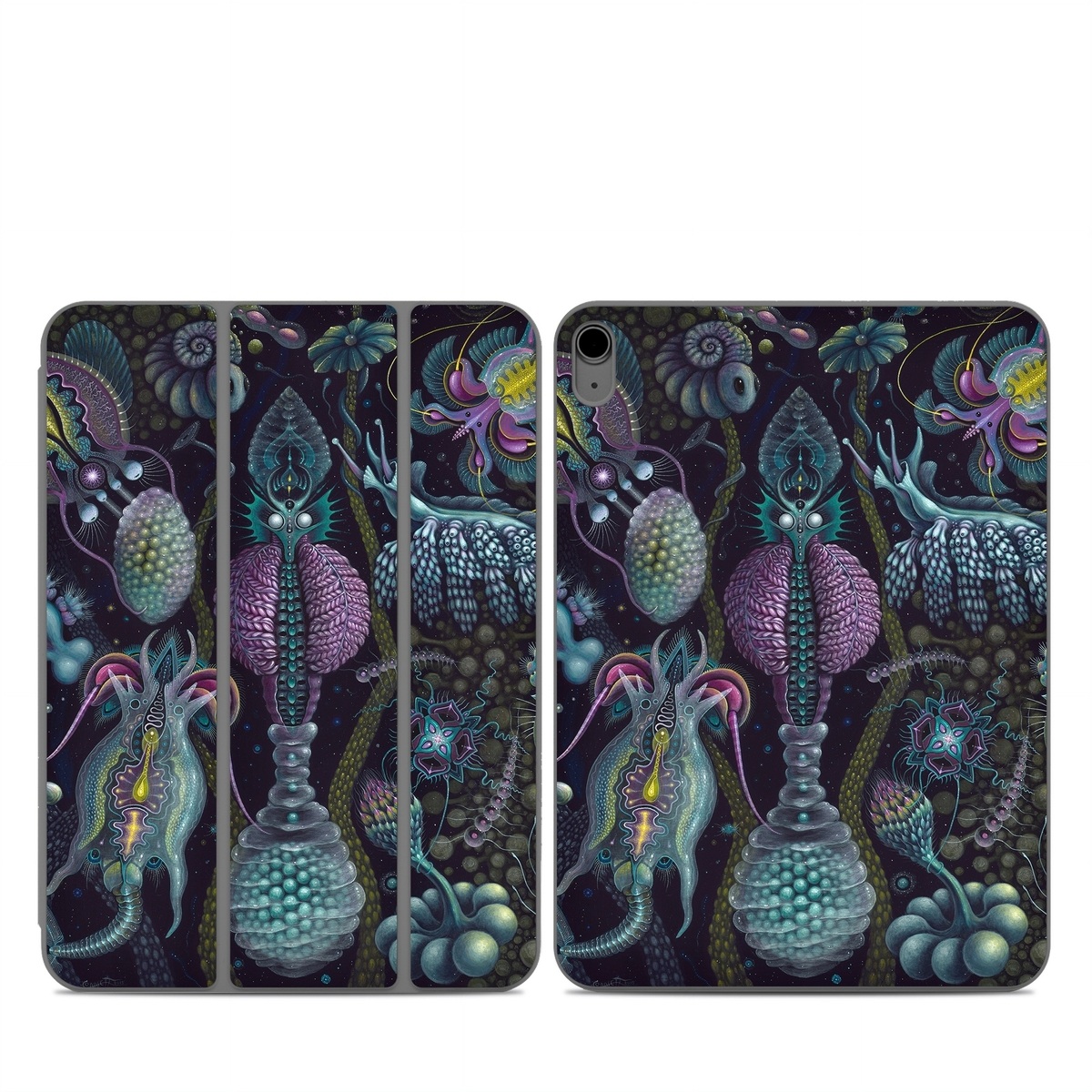 Smart Folio for iPad Series Skin design of Organism, Pattern, Art, Illustration, Fractal art, Psychedelic art, Design, Visual arts, Plant, Modern art, with black, green, purple, pink, yellow, blue colors