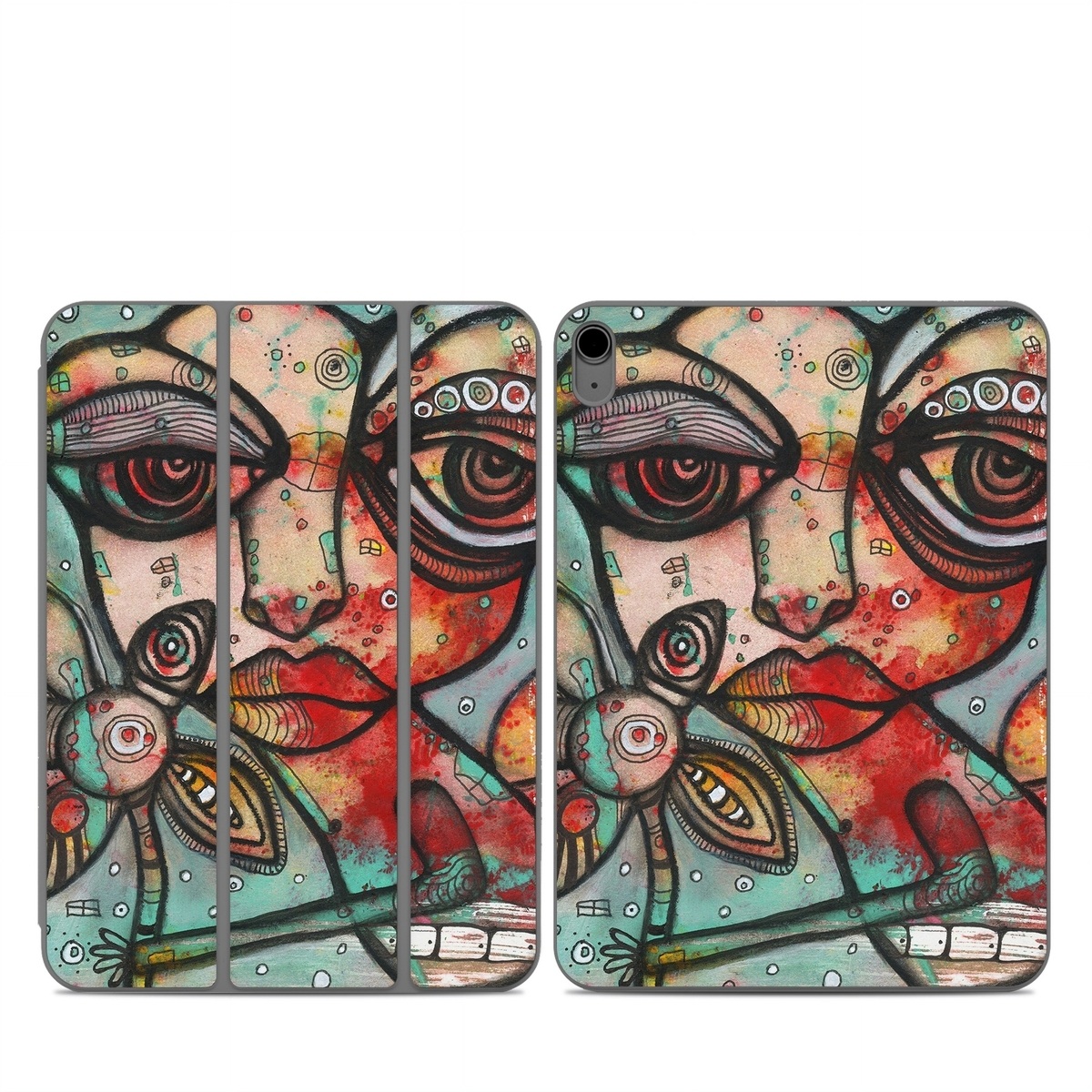 Smart Folio for iPad Series Skin design of Modern art, Art, Painting, Illustration, Visual arts, Psychedelic art, Acrylic paint, Watercolor paint, Graffiti, Drawing, with gray, black, red, green, blue, white colors