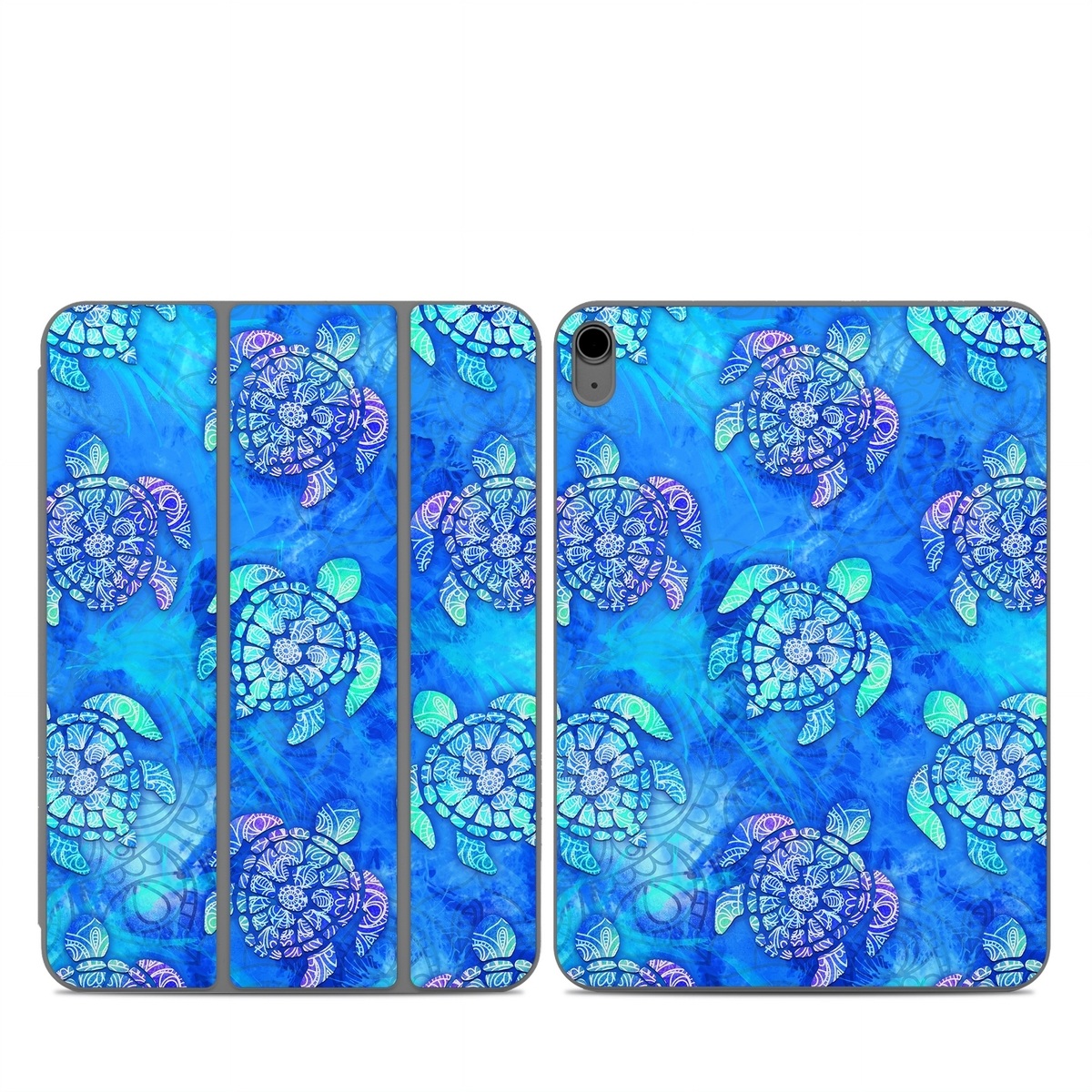 Smart Folio for iPad Series Skin design of Blue, Pattern, Organism, Design, Sea turtle, Plant, Electric blue, Hydrangea, Flower, Symmetry, with blue, green, purple colors
