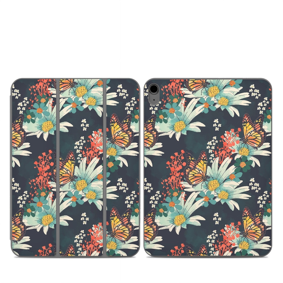 Smart Folio for iPad Series Skin design of Floral design, Pattern, Flower, Floristry, Textile, Botany, Plant, Visual arts, Design, Flower Arranging, with black, gray, green, red, blue, pink colors