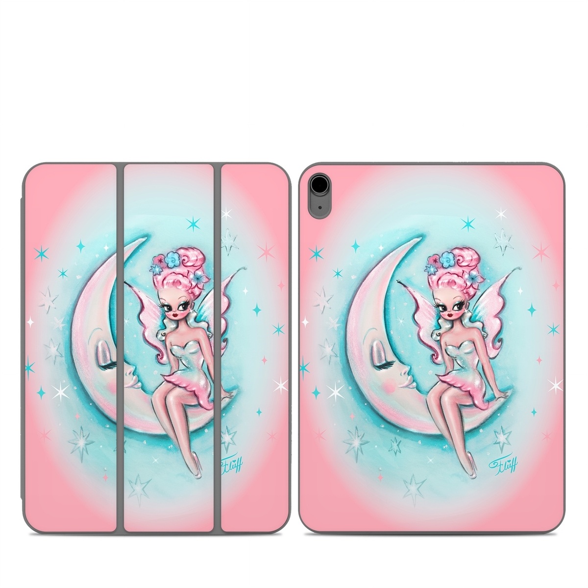 Smart Folio for iPad Series Skin design of Fictional character, Angel, Cartoon, Pink, Illustration, Mythical creature, Art, with blue, pink, white colors