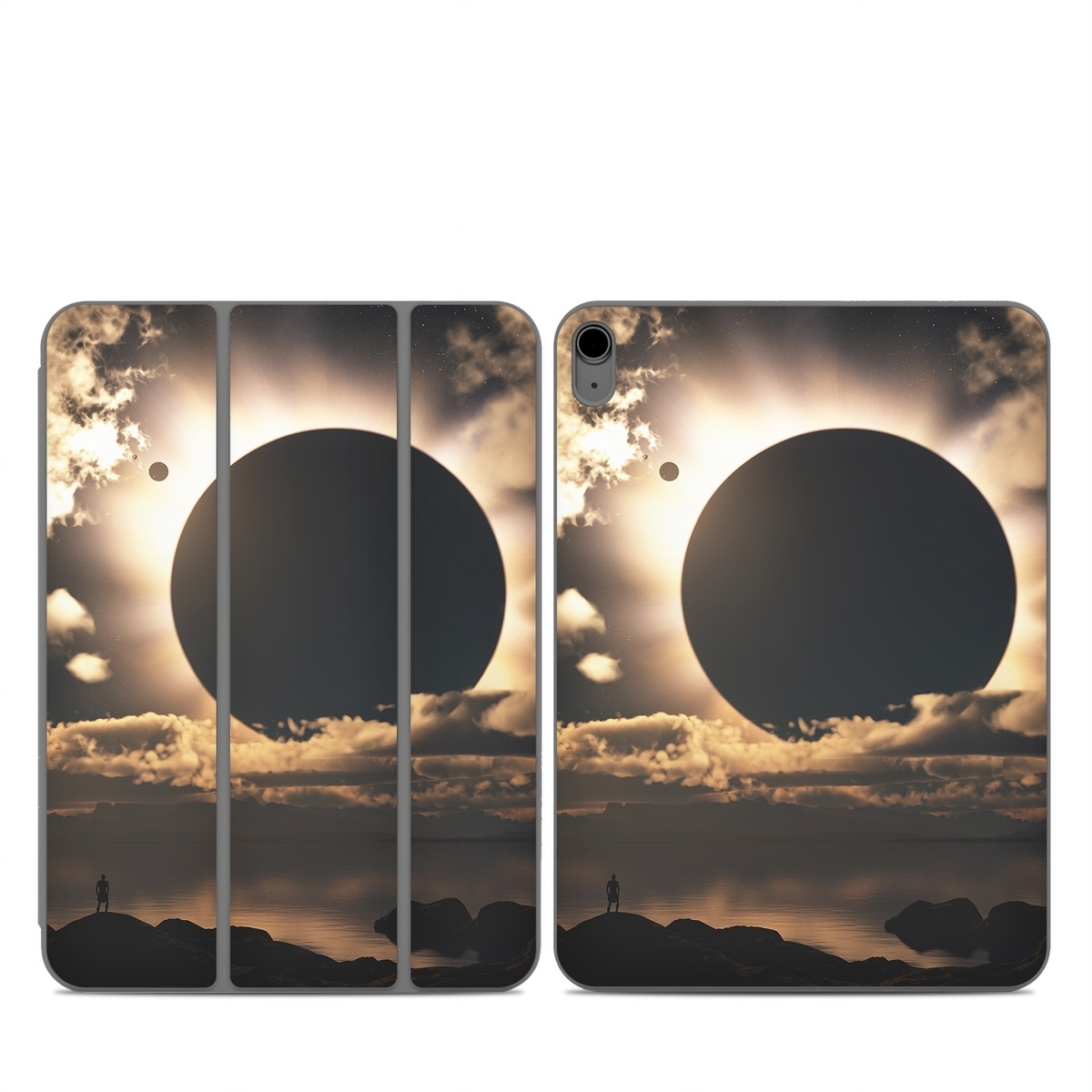 Smart Folio for iPad Series Skin design of Sky, Cloud, Daytime, Eclipse, Atmosphere, Cumulus, Sunlight, Sun, Astronomical object, Celestial event, with black, red, green, gray, pink, yellow colors