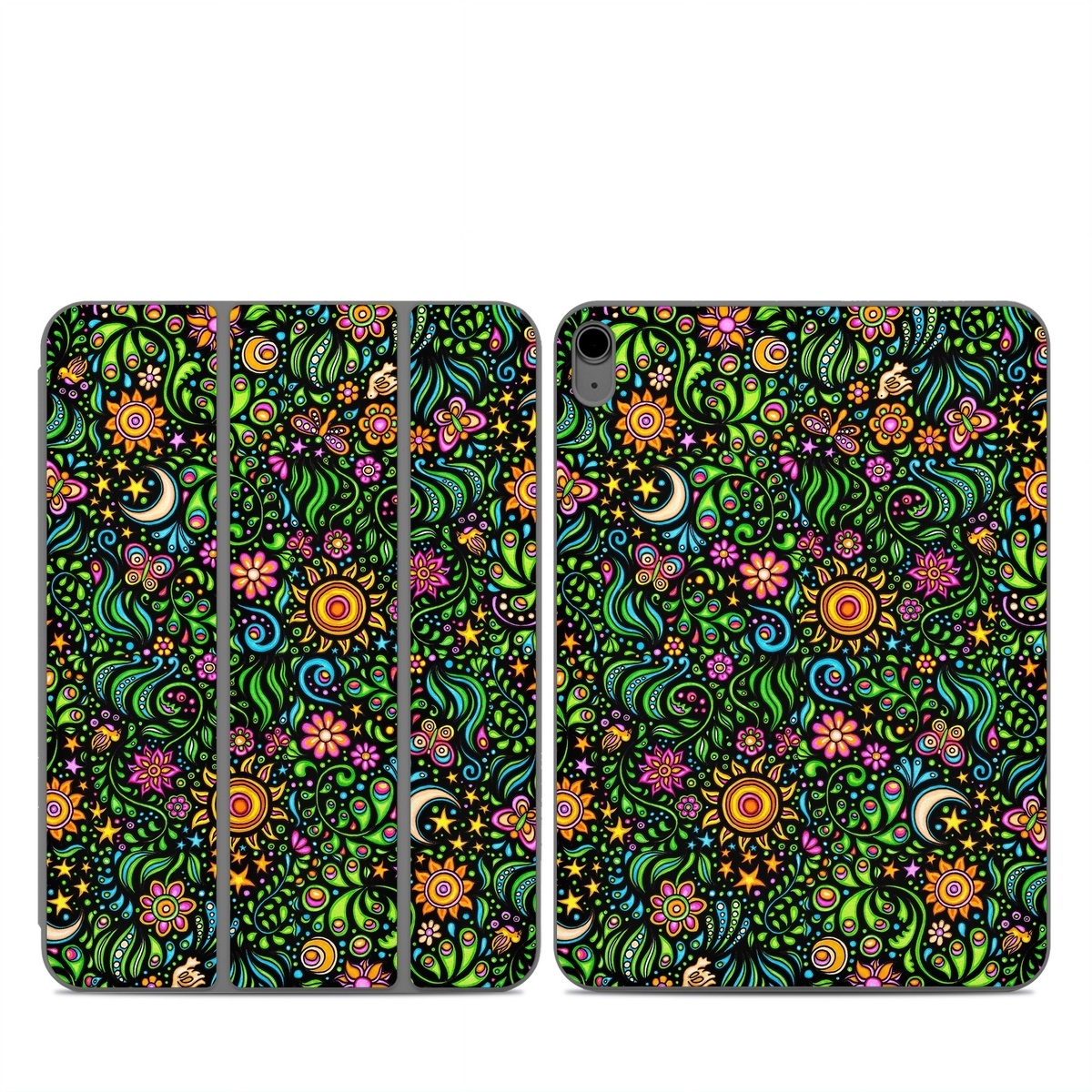 Smart Folio for iPad Series Skin design of Pattern, Psychedelic art, Visual arts, Art, Design, Motif, Organism, Circle, Textile, Plant, with black, red, green, blue, purple colors