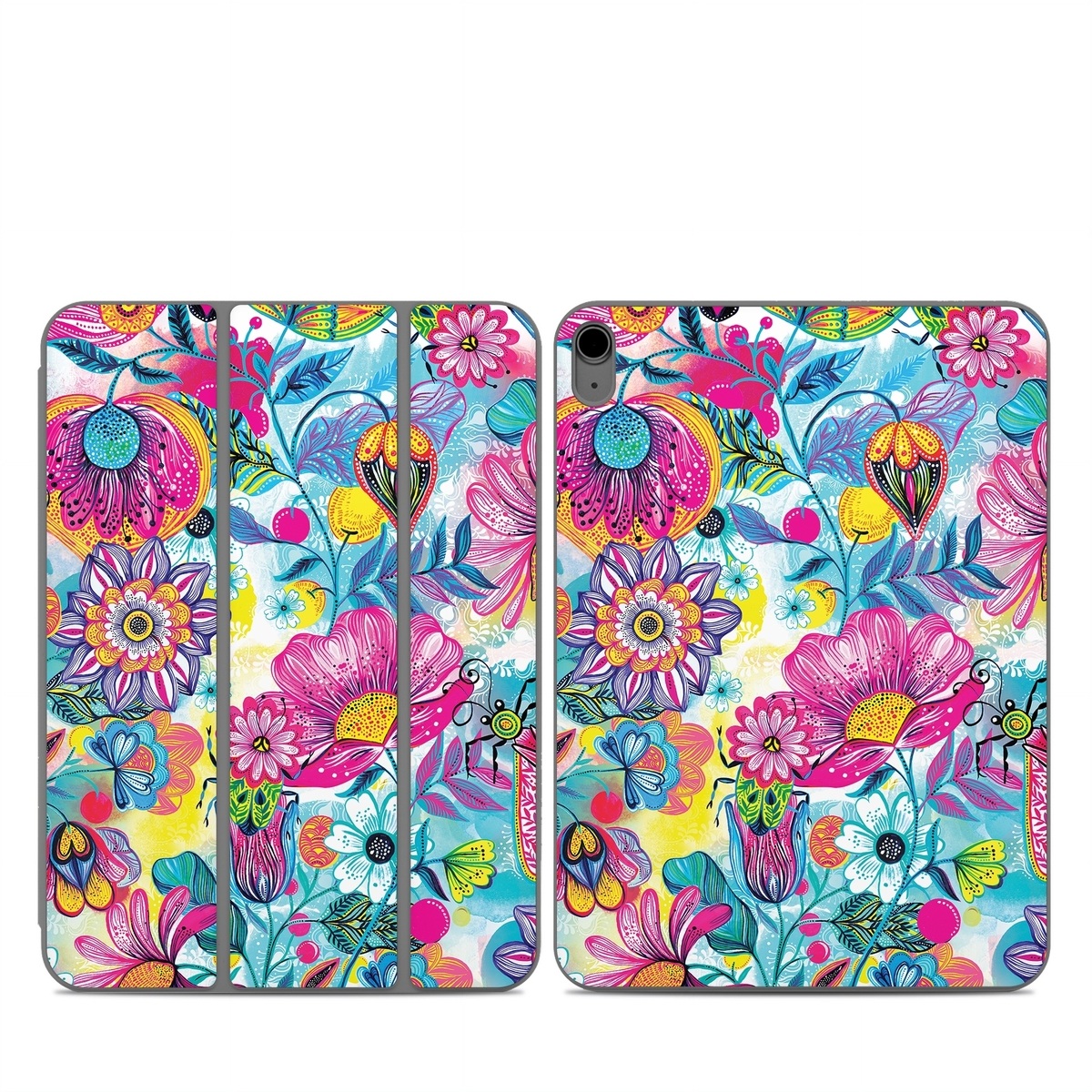 Smart Folio for iPad Series Skin design of Pattern, Floral design, Textile, Design, Flower, Wildflower, Visual arts, Plant, Wrapping paper, with blue, pink, purple, green, yellow, orange, white colors