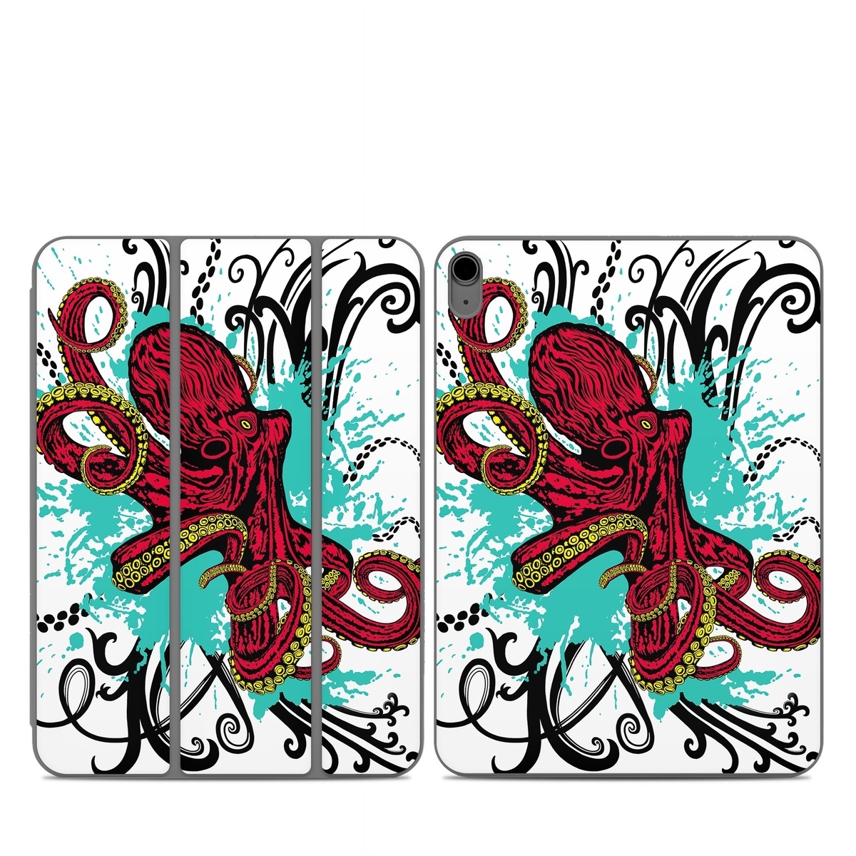 Smart Folio for iPad Series Skin design of Graphic design, Illustration, Visual arts, Octopus, Design, Art, Fictional character, Pattern, Clip art, Line art, with black, white, gray, red, blue, green colors