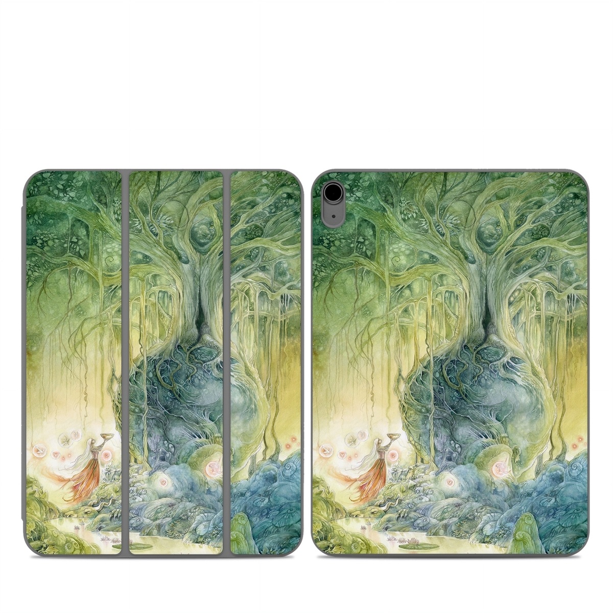 Smart Folio for iPad Series Skin design of Green, Watercolor paint, Painting, Water, Art, Illustration, Grass, Tree, Plant, Fictional character, with blue, green, red, yellow colors