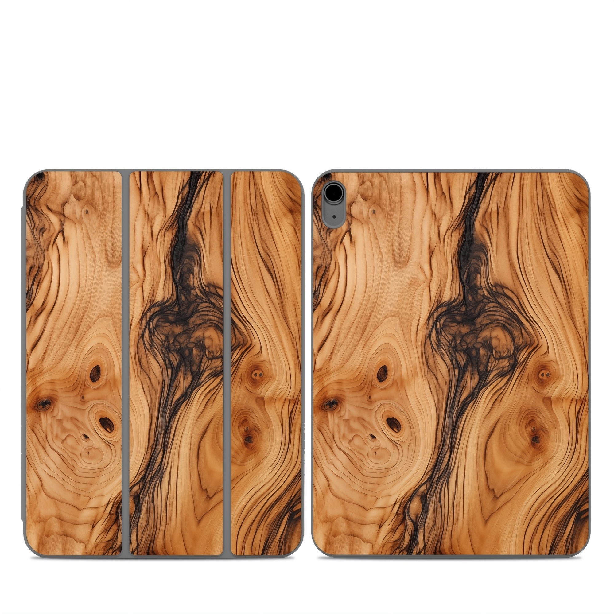 Smart Folio for iPad Series Skin design of Brown, Wood, Trunk, Wood stain, Floor, Liquid, Art, Woody plant, Landscape, Flooring, with black, brown, orange colors