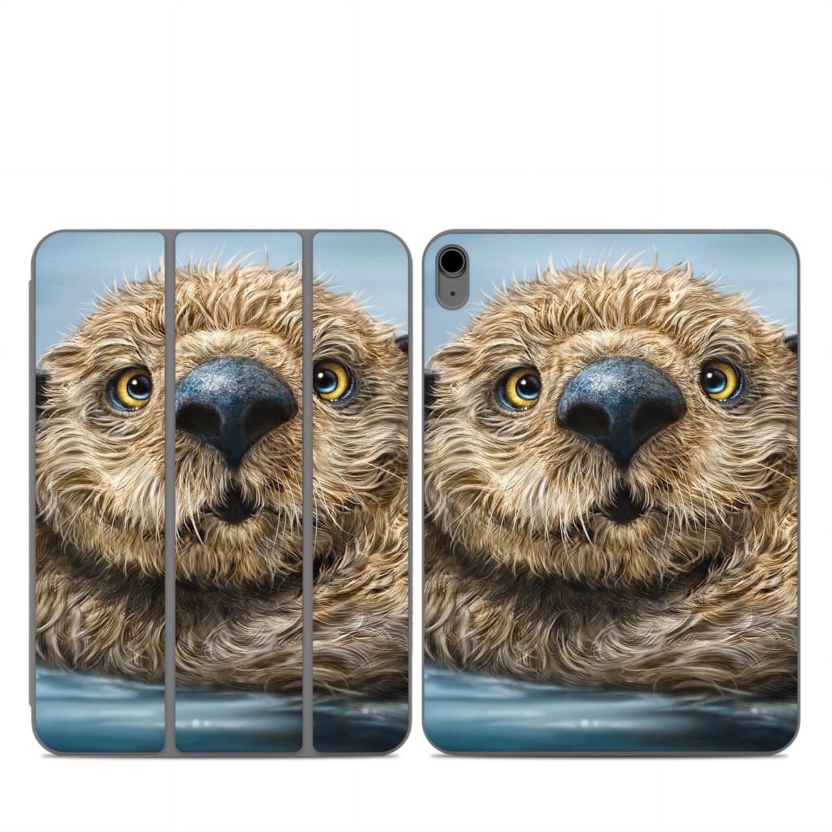 Smart Folio for iPad Series Skin design of Mammal, Vertebrate, Otter, Sea otter, North american river otter, Marine mammal, Terrestrial animal, Mustelidae, Snout, Organism, with gray, black, blue, green, red colors
