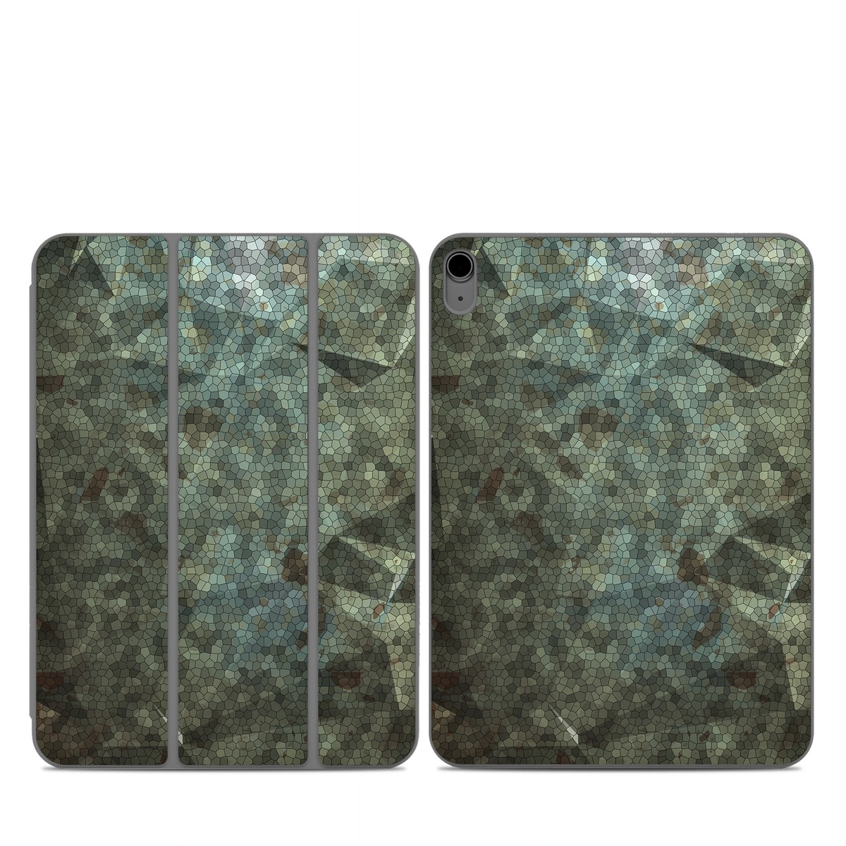 Smart Folio for iPad Series Skin design of Green, Pattern, Brown, Wall, Design, Rock, Geology, Camouflage, Granite, Metal, with black, brown, blue, gray, white colors