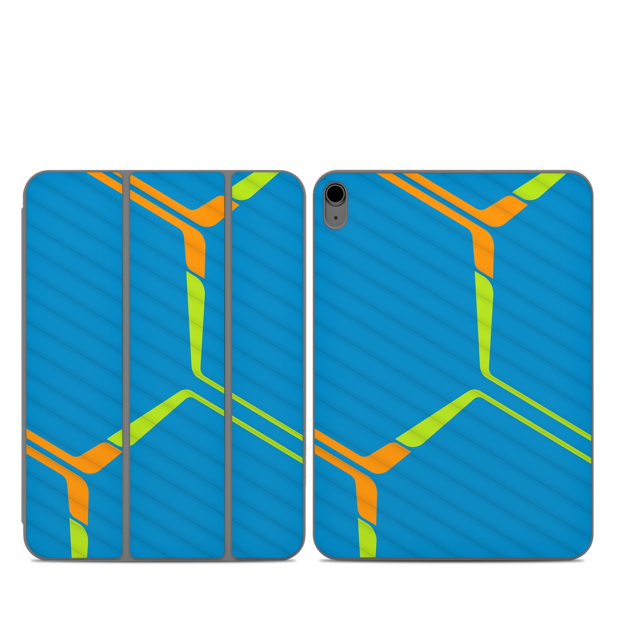 Smart Folio for iPad Series Skin design of Azure, Triangle, Rectangle, Parallel, Electric blue, Symmetry, Font, Pattern, Circle, Sky, with blue, orange, green colors