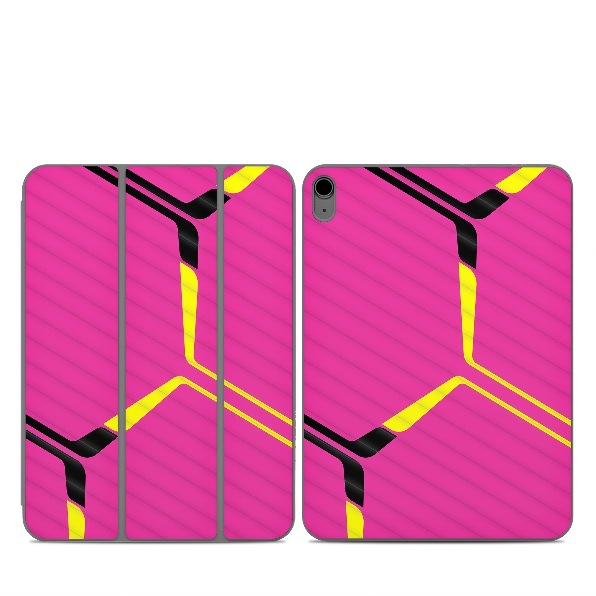 Smart Folio for iPad Series Skin design of Purple, Textile, Sleeve, Jersey, Violet, Triangle, Font, Magenta, Collar, Parallel, with pink, black, yellow colors