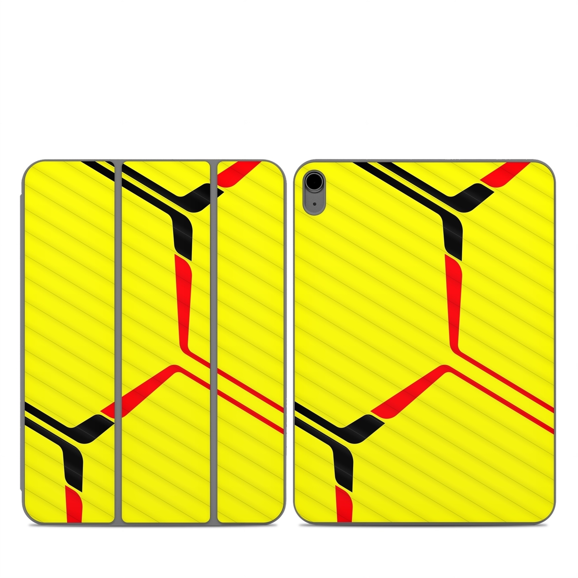 Smart Folio for iPad Series Skin design of Rectangle, Yellow, Parallel, Font, Tints and shades, Wood, Triangle, Pattern, Graphics, Symmetry, with yellow, black, red colors