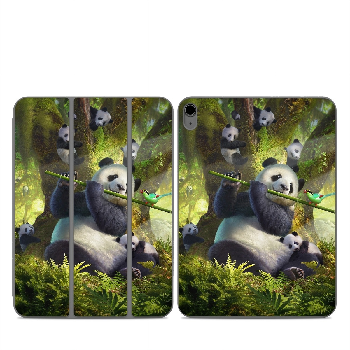 Smart Folio for iPad Series Skin design of Plant, Organism, Grass, Adaptation, Terrestrial animal, Painting, People in nature, Art, Beak, Panda, with white, black, brown, green, gray, yellow colors