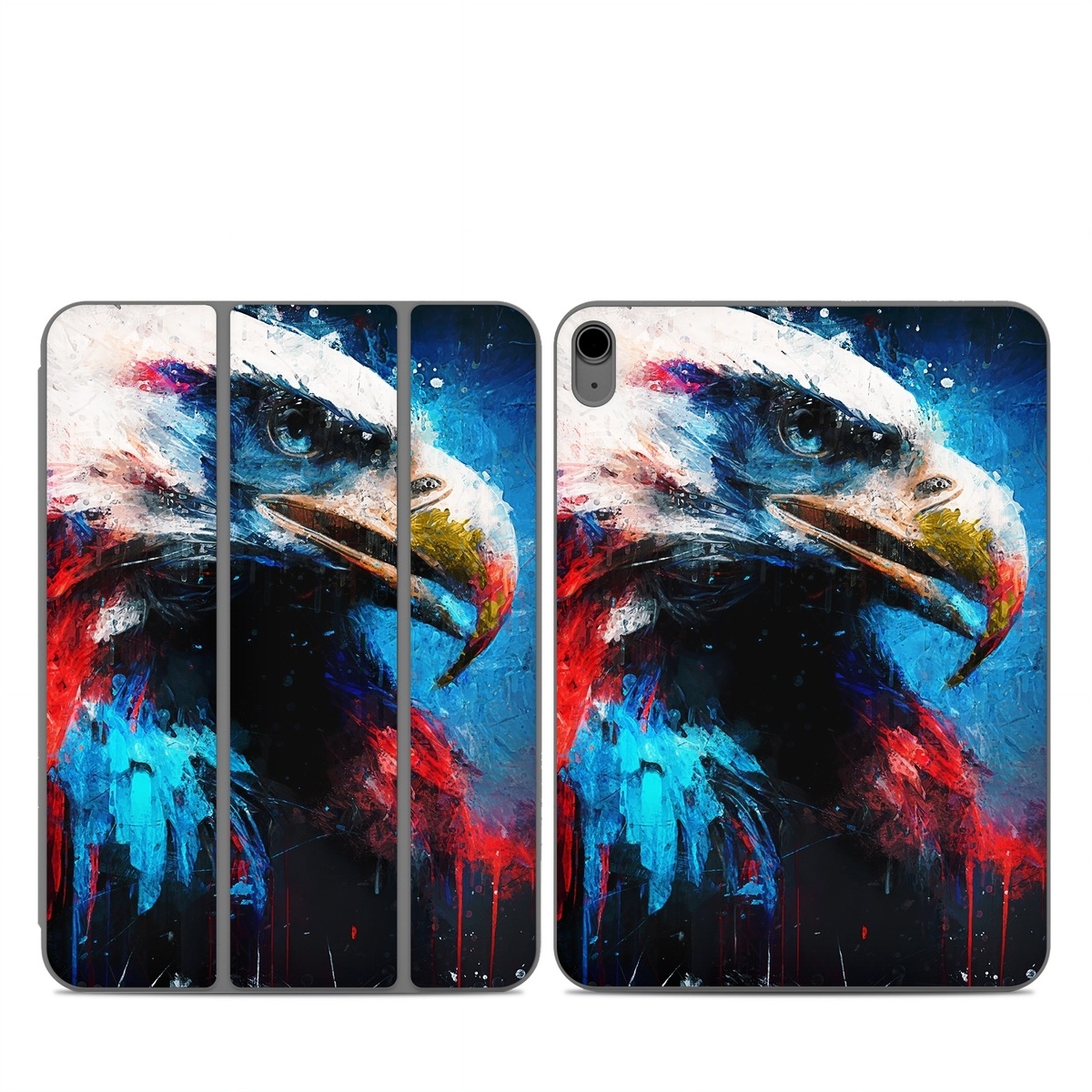 Smart Folio for iPad Series Skin design of Bird, Beak, Organism, Art, Feather, Paint, Painting, Accipitridae, Bird of prey, Electric blue, with blue, red, white, black, gray, yellow colors