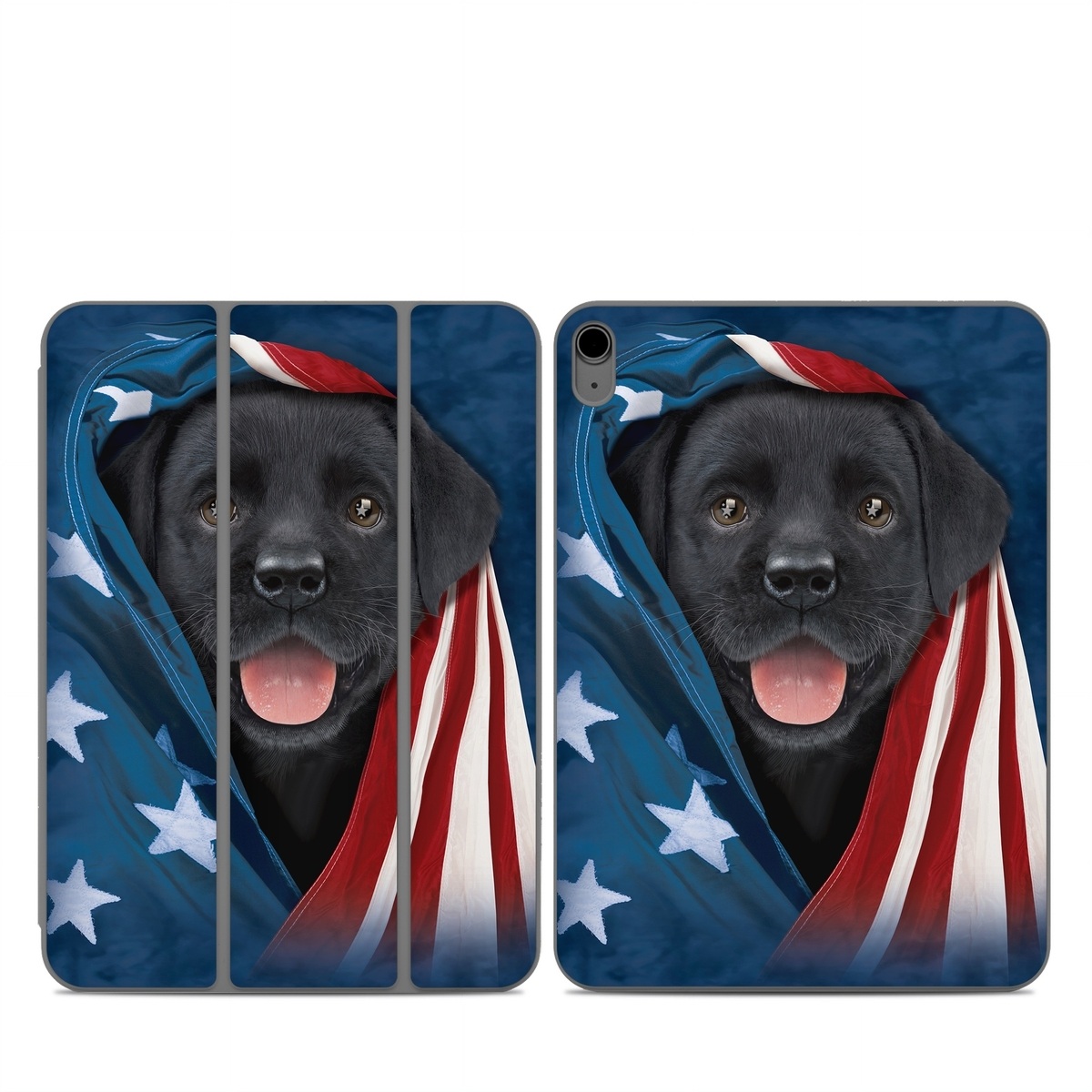 Smart Folio for iPad Series Skin design of Canidae, Dog, Dog breed, Flag, Snout, Carnivore, Sporting Group, Labrador retriever, Flag of the united states, Puppy, with black, gray, white, blue, red colors