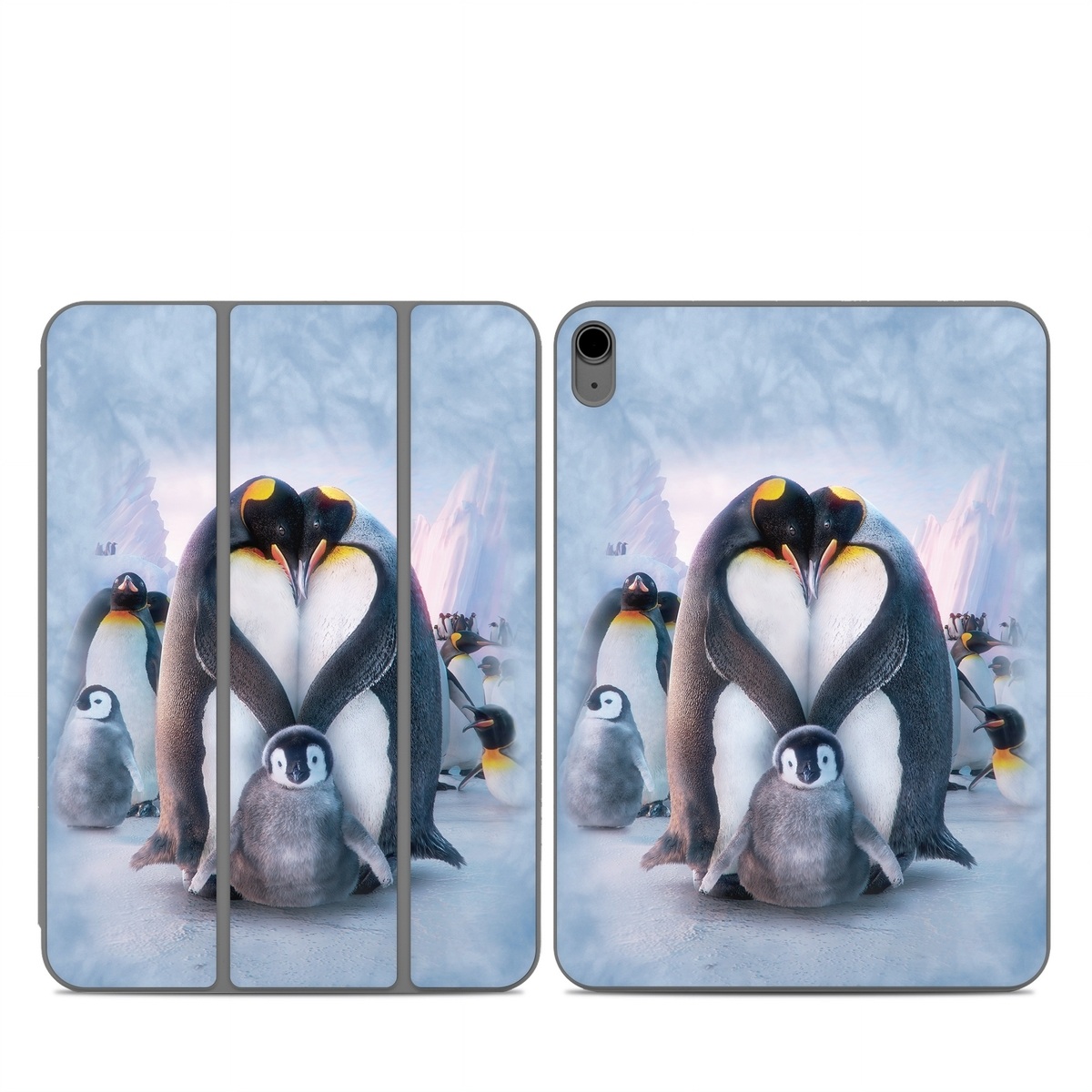Smart Folio for iPad Series Skin design of Bird, Vertebrate, Flightless bird, Penguin, Gentoo penguin, Emperor penguin, King penguin, Beak, Wildlife, Arctic, with gray, black, blue, purple colors