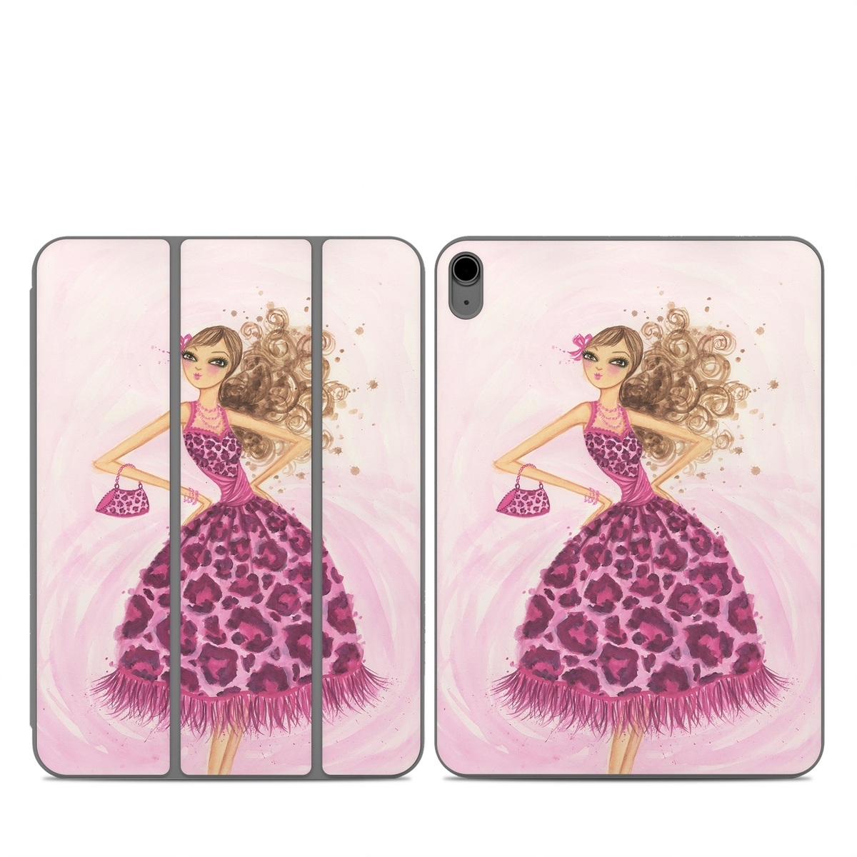 Smart Folio for iPad Series Skin design of Pink, Doll, Dress, Fashion illustration, Barbie, Fashion design, Illustration, Gown, Costume design, Toy, with pink, gray, red, purple, green colors