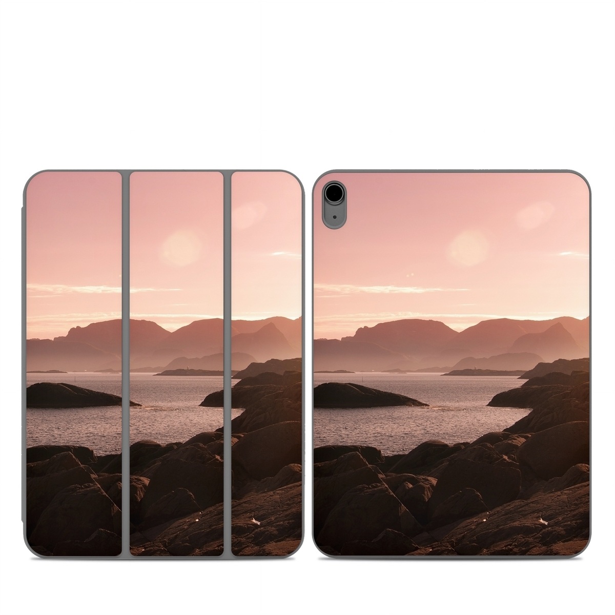 Smart Folio for iPad Series Skin design of Sky, Nature, Sea, Atmospheric phenomenon, Horizon, Natural landscape, Coast, Cloud, Morning, Calm, with gray, black, red, pink, green colors