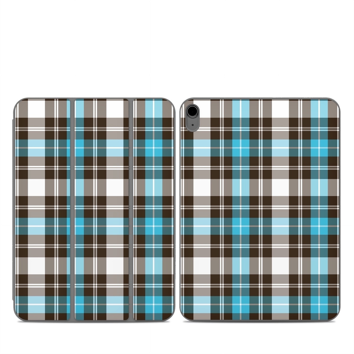 Smart Folio for iPad Series Skin design of Plaid, Pattern, Tartan, Turquoise, Textile, Design, Brown, Line, Tints and shades, with gray, black, blue, white colors