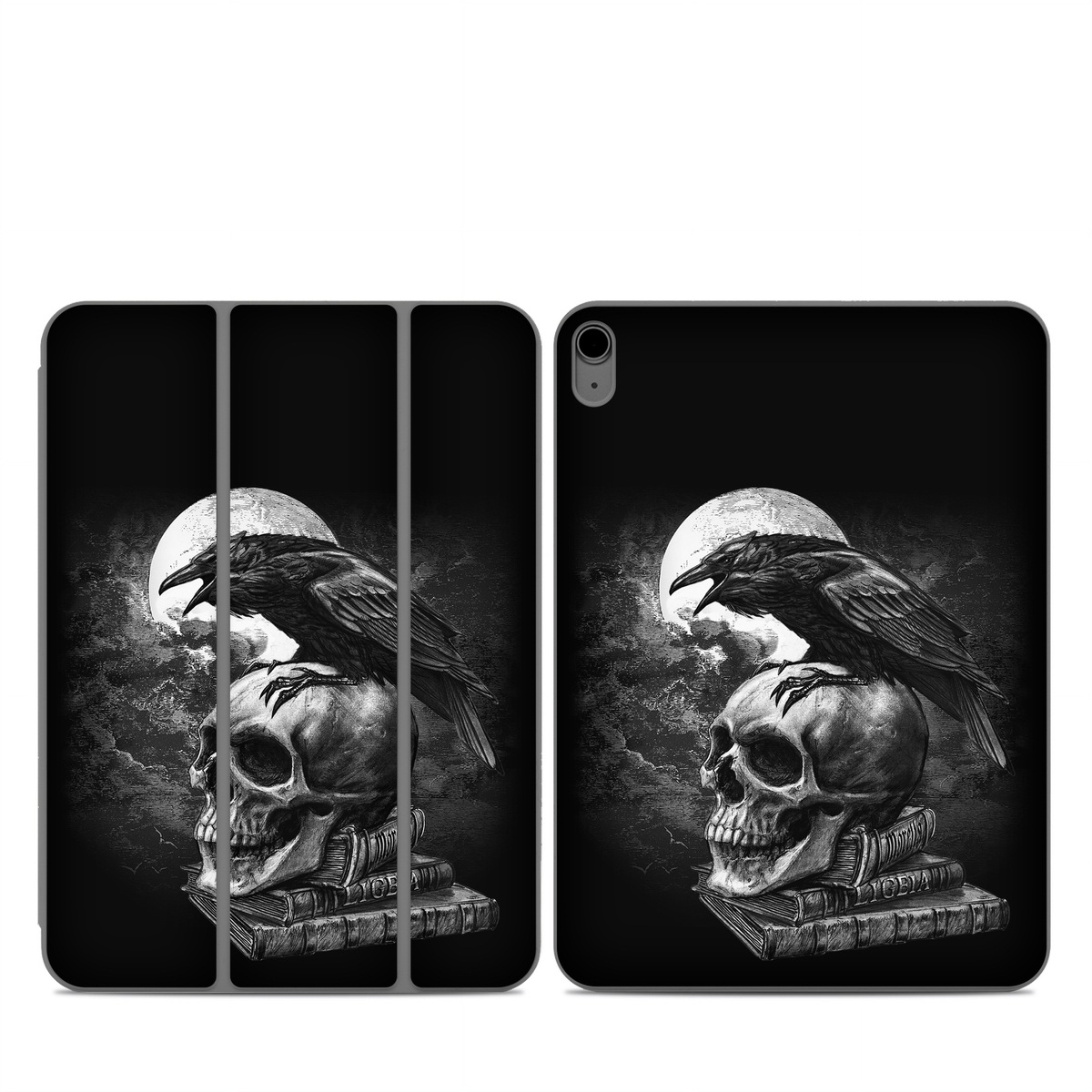 Smart Folio for iPad Series Skin design of Bone, Skull, Bird, Darkness, Monochrome, Wing, Black-and-white, Illustration, Beak, Fictional Character, Drawing, Symbol, with black, white, gray colors